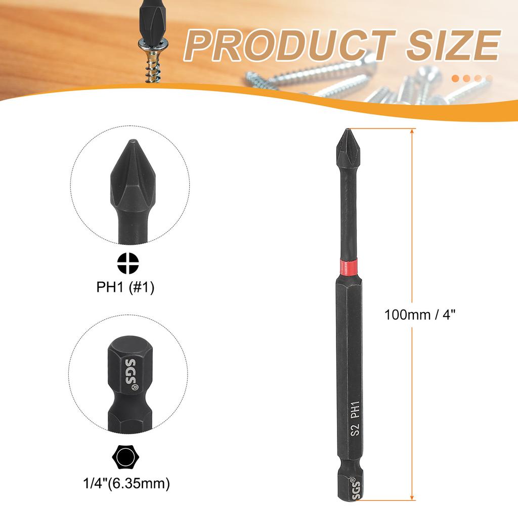 Phillips Impact Screwdriver Bit 1/4" Hex Shank Magnetic Cross Head Drill Bits S2 Steel Screw Driver for Impact Power Drivers