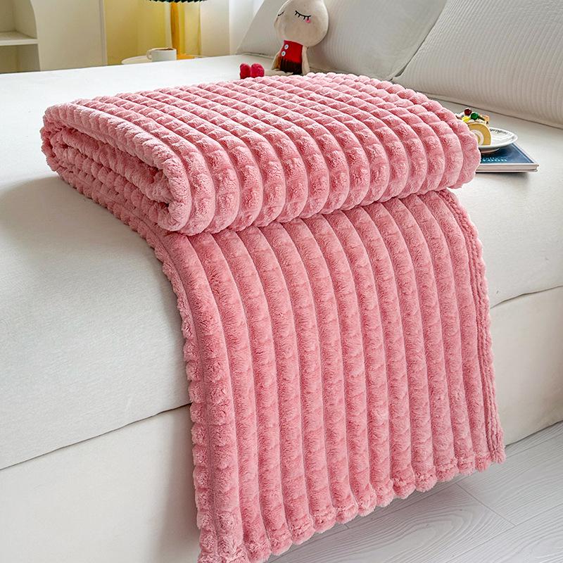 Faux Fur Rabbit Hair Plaid Striped Sofa and Nap Blanket