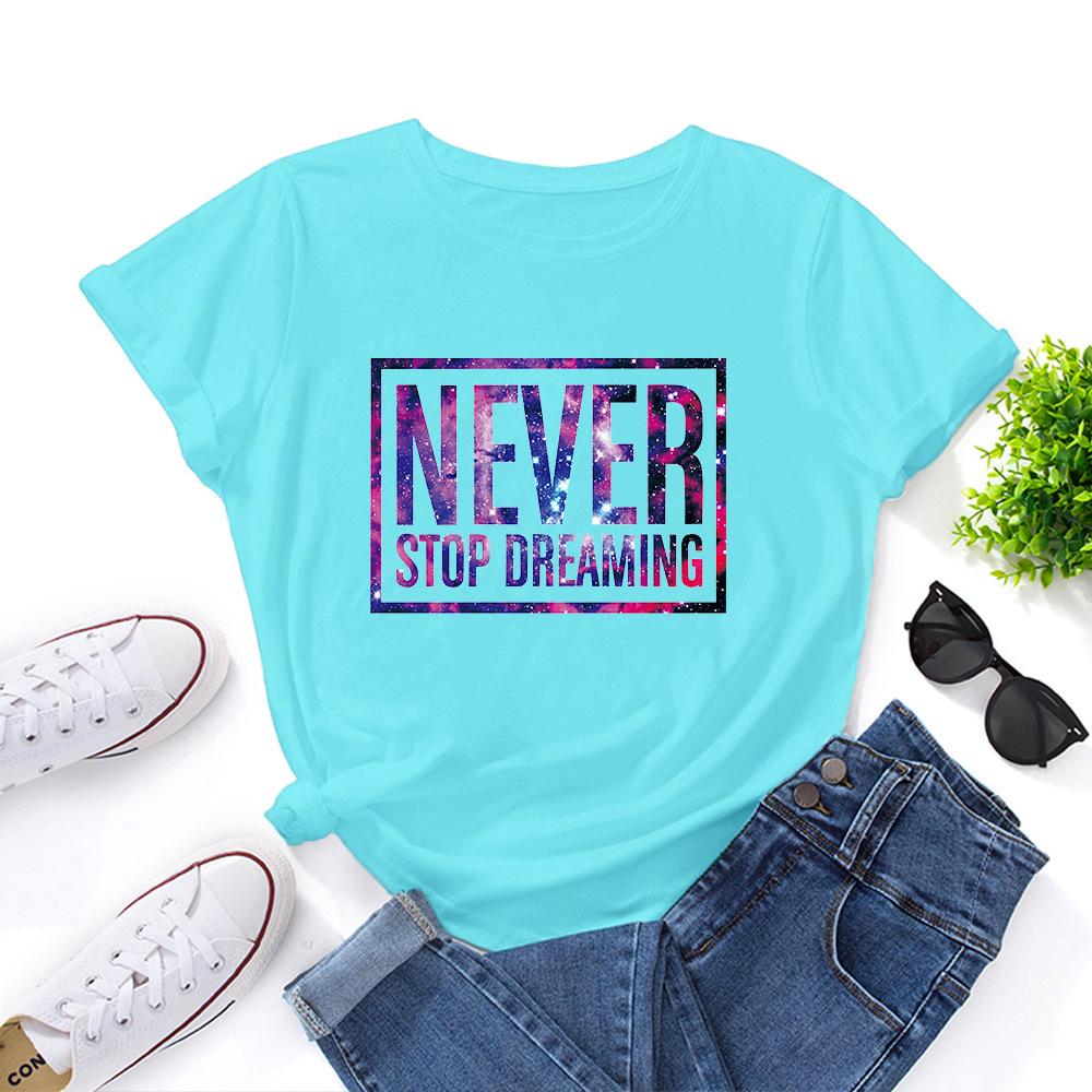 Inspirational Letter Print Cotton Loose Round Neck Short Sleeved Women's T-shirts