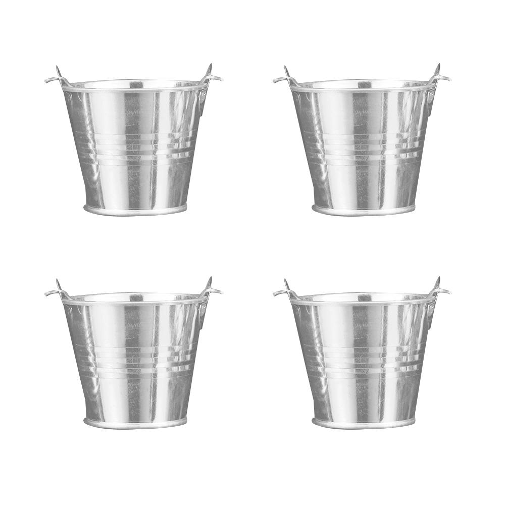 

4 Pcs Flower Pot Mini Bucket Creative Simple Small Garden Decor Silver Iron Craft Planting Child 6.20X6.20X5.20CM срібний