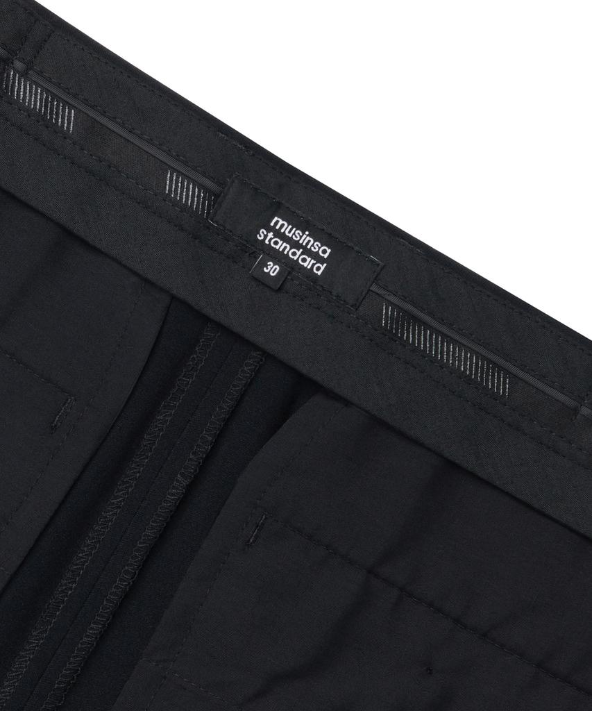 MUSINSA STANDARD Lightweight Relaxed Tapered Hidden Banding Crop Slacks [Black]