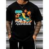 European Sizes Men's Las Vegas Nevada T-Shirt  Black with Back Print Strip Design - Loose Fit Casual Tee for Casual Attire