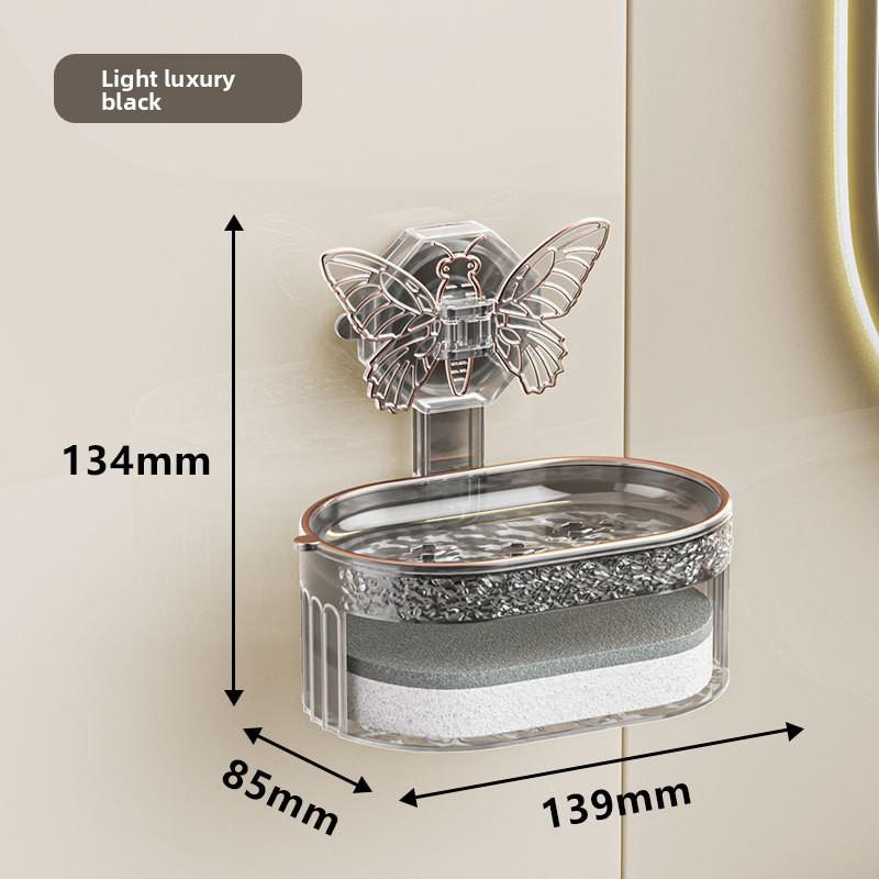 1PCS Punch-free Butterfly Suction Cup Soap Box Double-layer Soap Drain Storage Rack Kitchen and Bathroom Wall-mounted Soap Box