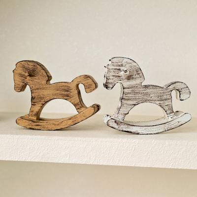 Statuetta Cavallo a Dondolo in Legno Dipinto a Mano Vintage Miniatura Statua Cavallo a Dondolo Decorazione Ornamento da Tavolo per Casa Ufficio Soggiorno