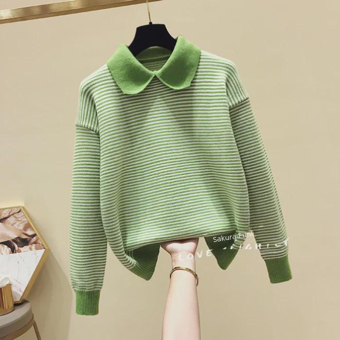 Women's Loose Pullover Sweater - 2024 Autumn Korean Doll Collar Style, Thick Knit