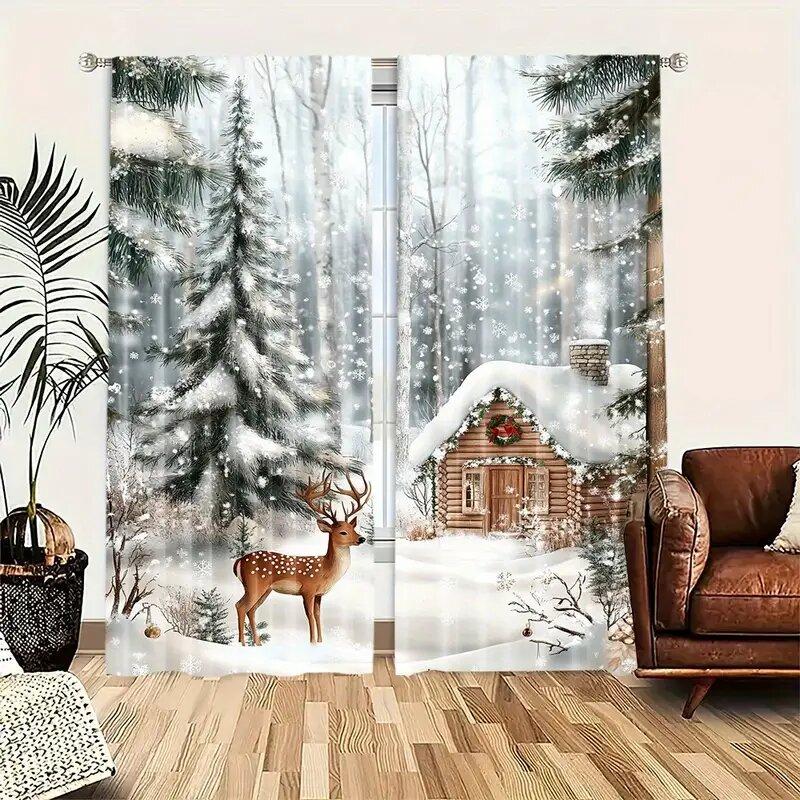 Christmas Reindeer Curtains   Pole Bag Curtains   Bedroom and Living Room Decoration   Home Decoration   Christmas Decoration