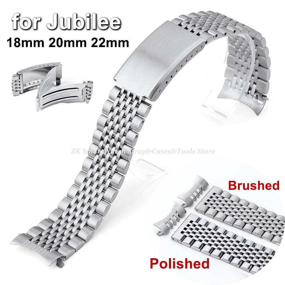 Curved End Stainless Steel Watch Strap 18mm 20mm 22mm for Jubilee Bracelet for Rolex Band Steel Strap Folding Buckle Accessories