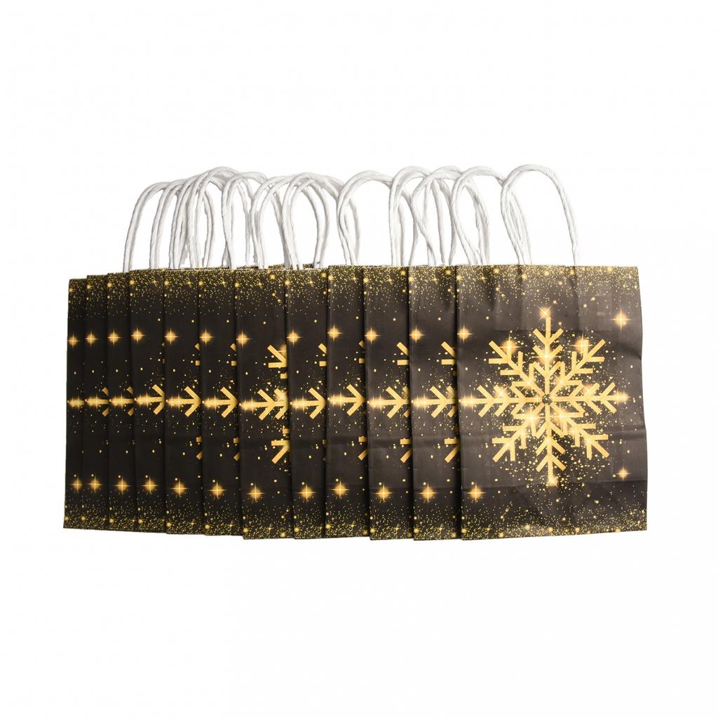 Set of 12 Elegant Reusable Kraft Paper Bags for Your Holiday S and Treats