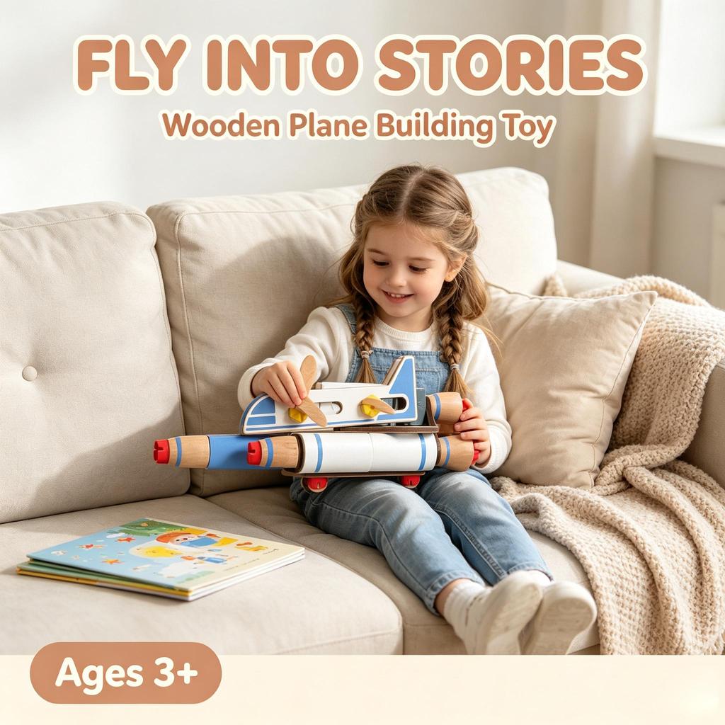 Iwood Children's Building Blocks Model Helicopter for Boys and Girls/3-6 Ages Wooden Children's Day Birthday Gift Toys