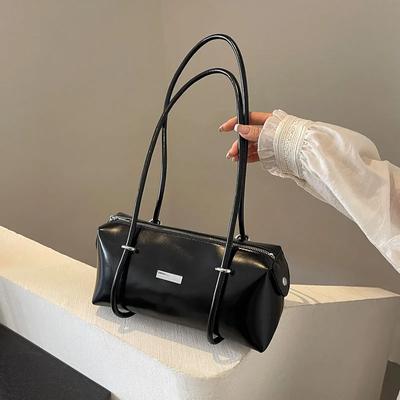 Women's Simple Square Black Leather PU Shoulder Bag  Armpit Bags  Large Capacity  Vintage Brand  Hot Girl