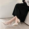 Fashion Spring 2025 New Style Of Hollowed-Out Lace Pearl Bow Lace Pointed Tip Sexy And Versatile Sandals For Women And High Heels