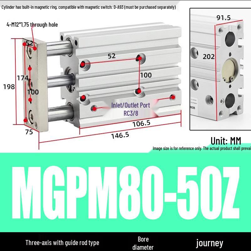 Compact Three-Axis Pneumatic Guided Rod Cylinder 12/16/20/25/32-10/20/40/50/75z