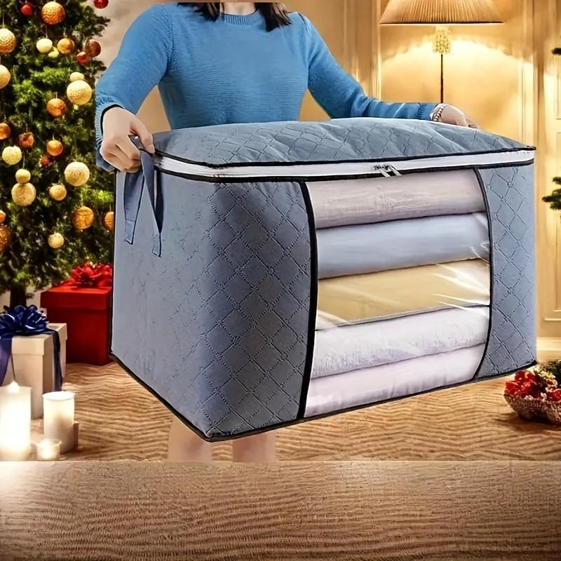 1pc Extra-Large Quilted Storage Bag – Reinforced Handles! Durable Organizer for Clothes, Bedding & Comforters, Clear Window