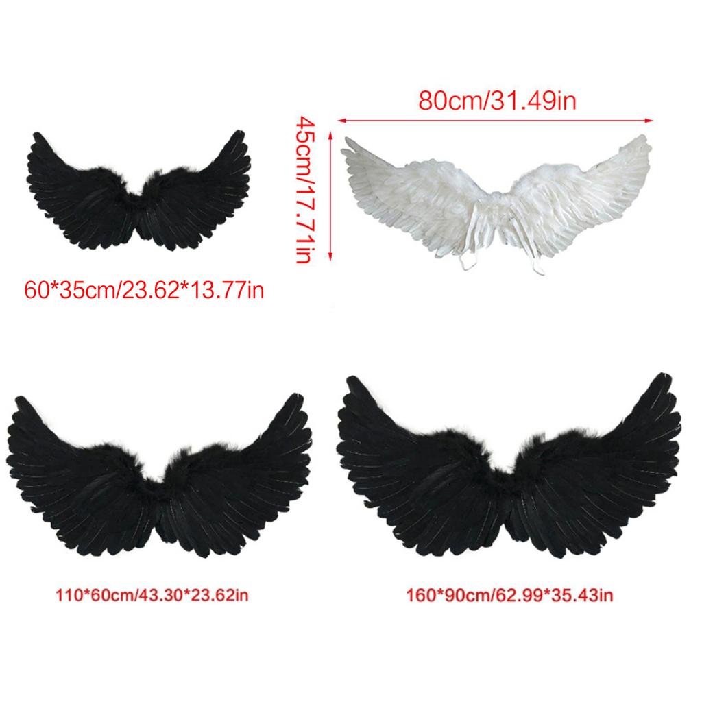 Angel Wings Feather Wings with Elastic Straps Adjustable Halloween Costume Wings for Women Girls Cosplay Fairy Wings