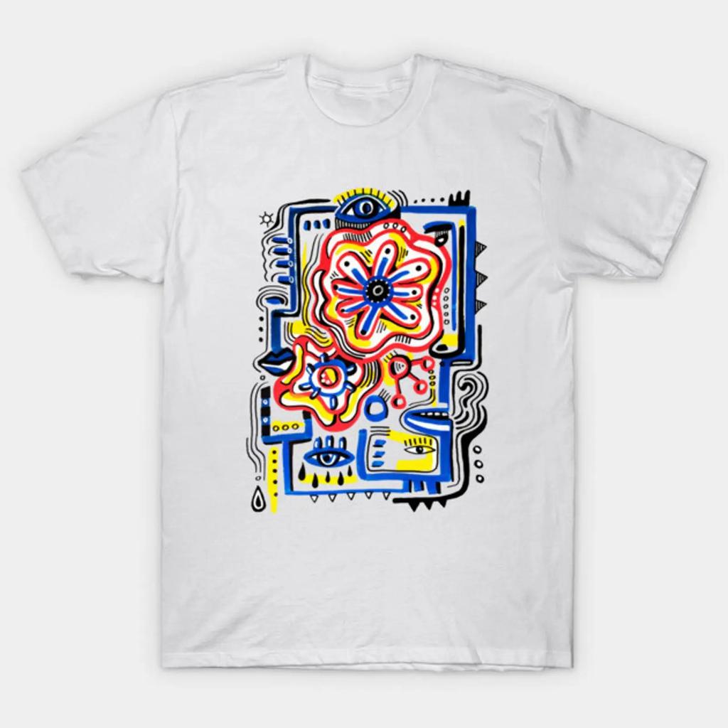 Abstract Faces T Shirt Vintage Top For Everyday Wear Slightly Stretched Streetwear Unisex Comfortable Versatile Casual