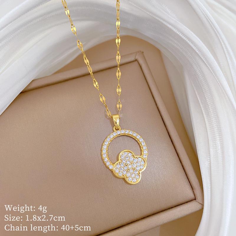 Copper Micro-Inlaid Light Luxury Fashion Personality Temperament Gorgeous Full Diamond Necklace Women'S Versatile Collarbone Chain Titanium Steel