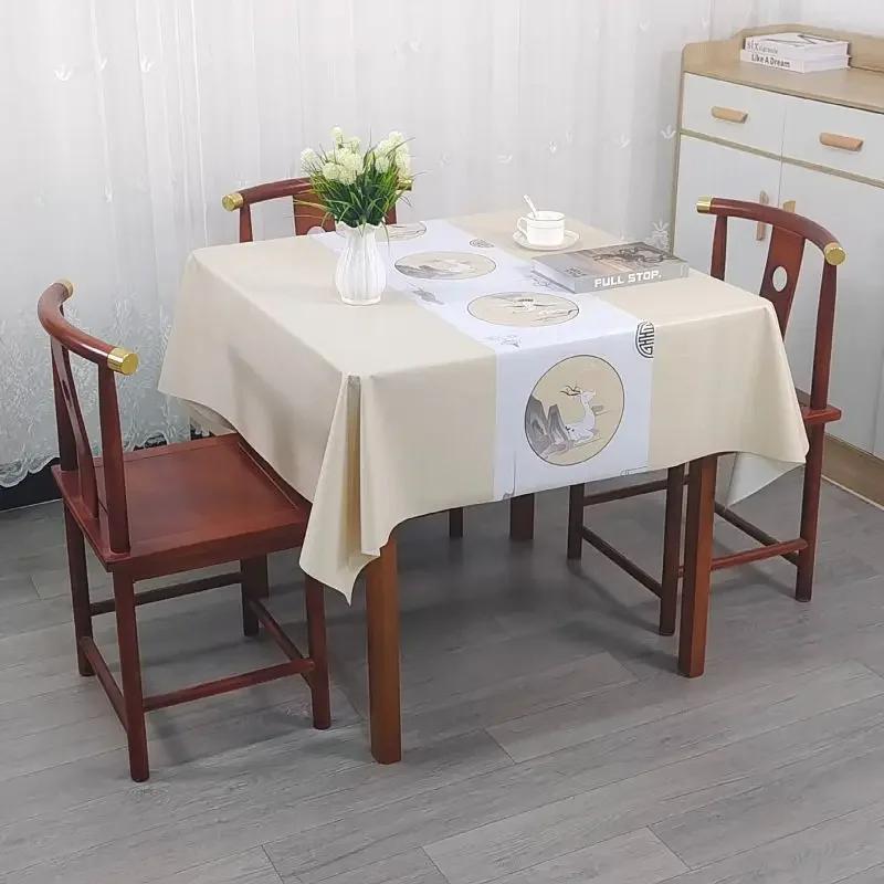 Square PVC Thickened Tablecloth Oil Proof Waterproof Scald Proof Wash Free Table Cloth Household Dining Table Coffee Table Cover