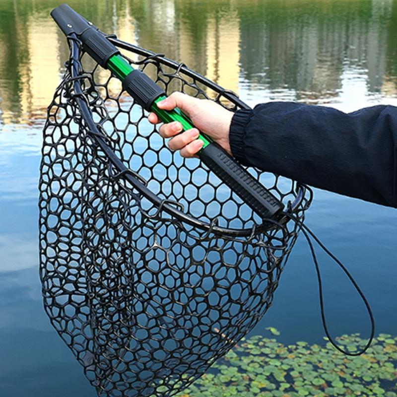 Compacts Fishing Net With Extendable Aluminum Alloys Handle Anti Hook Silicones Net For Lake Sea Anglers