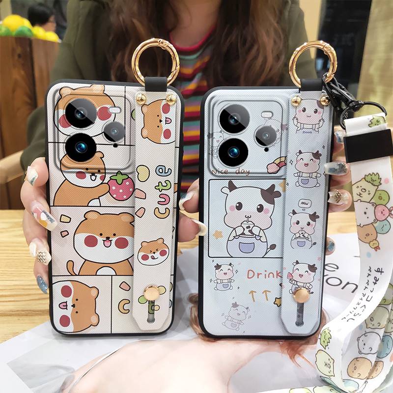 Kickstand Anti-dust Phone Case For Realme GT7 Pro Soft case Cute Silicone Protective Cartoon Fashion Design Ring Lanyard