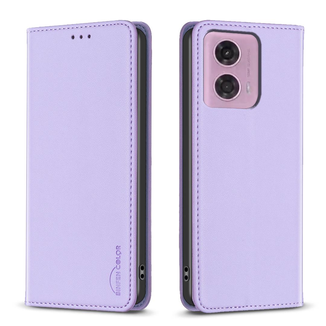 

BINFEN COLOR BF18 For Motorola Moto E14 4G/G04 4G/G04s 4G/G24 4G Leather Case Stand Phone Cover Card Slots Purple