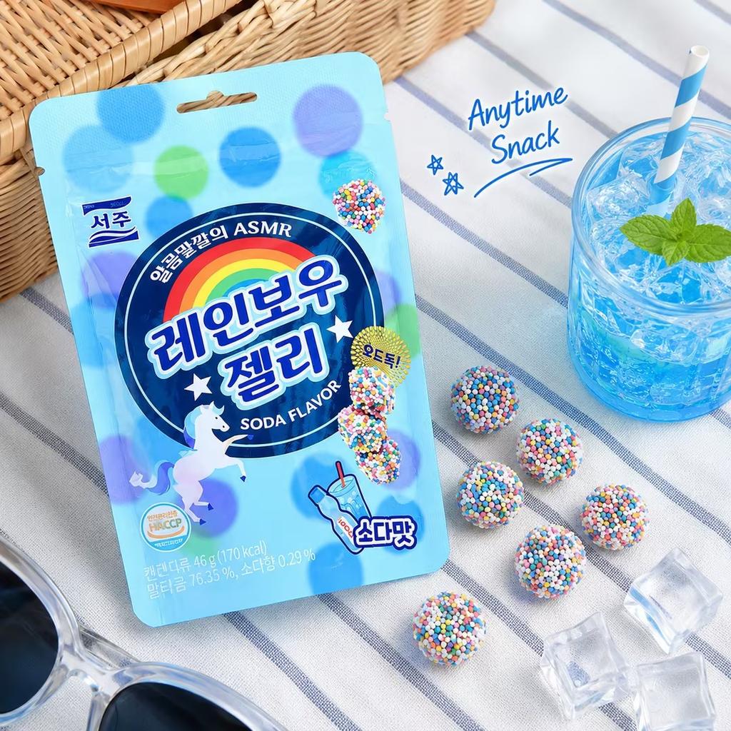 SEOJU Regenbogen-Limonaden-Geschmacks-Gummibärchen 46g | Knusprige Regenbogen-Streusel-Ummantelung, Erfrischender Limonaden-Geschmack, Doppelte Knusprigkeit und Kaubarkeit