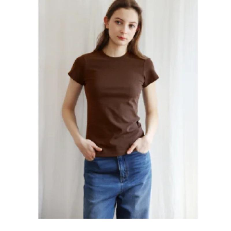 

Women s Basic Brown Pure Cotton Short Sleeve T-Shirt - Spring/Summer Niche Design Base Layer Top 2XL
