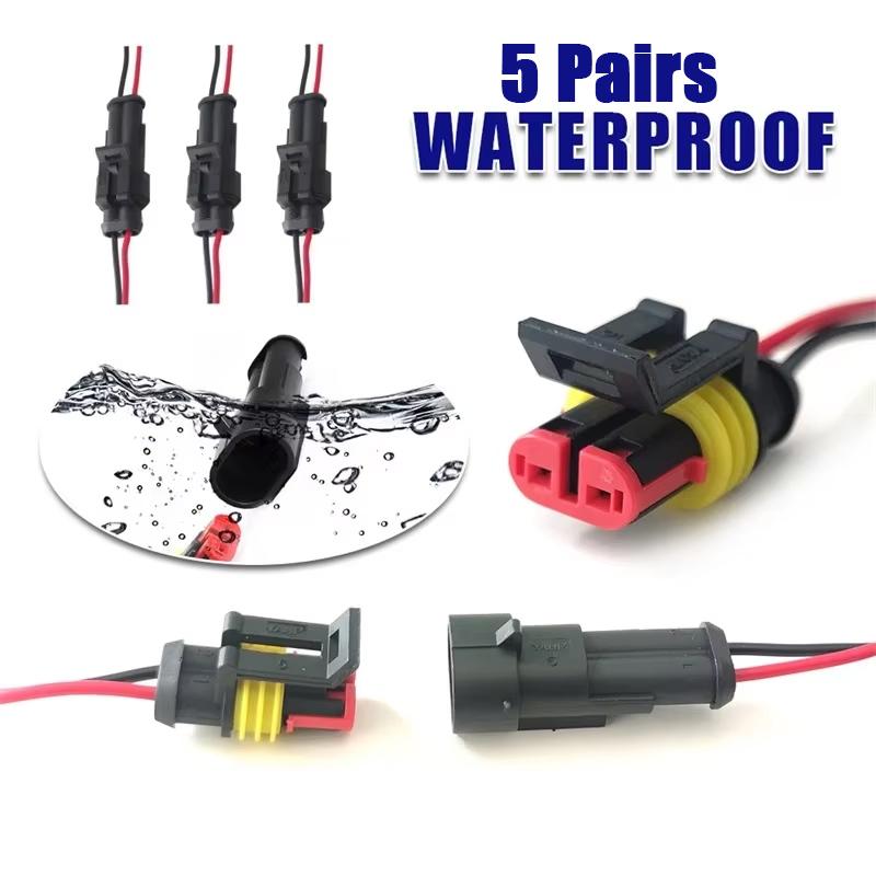 5 Pares Conector de 2 Pinos Conector à Prova d'Água Via Macho e Fêmea Fio 20AWG Adequado para Carro Caminhão Barco Outra Conexão de Fio