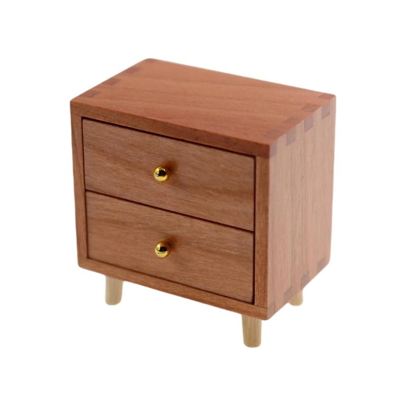 1:12 Scale Doll House Bedside Cabinet Natural Wood Furniture Model Figurine For Realistic Display Scene Arrangemetn