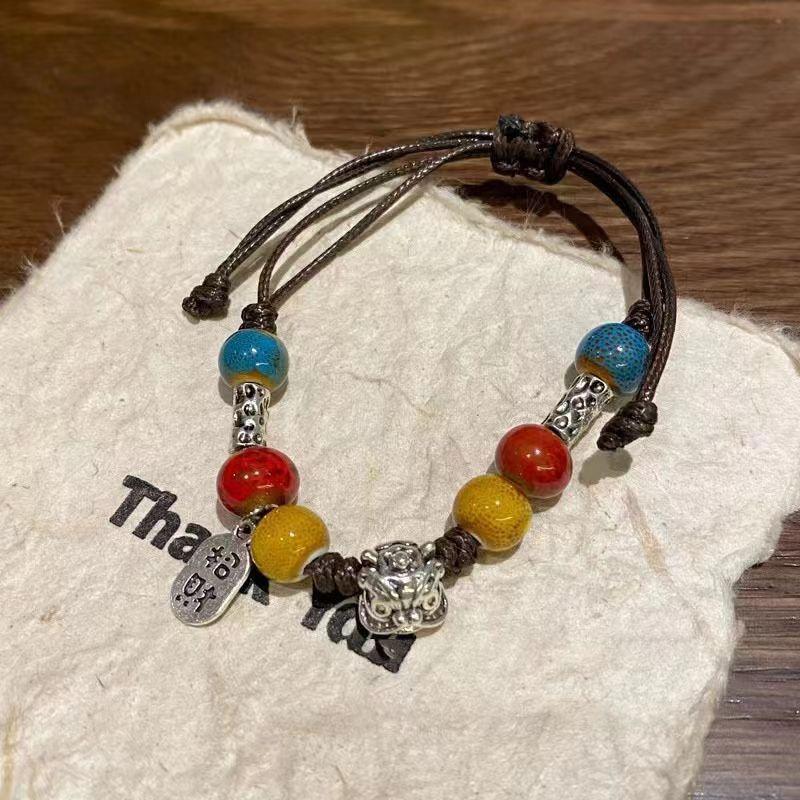 

Милый плетеный маленький браслет-лев в национальном трендовом стиле, ретро, для мужчин и женщин, парный браслет, аксессуары на удачу, регулируемый ремешок для ношения, женский [Bring In Wealth and Treasure Nafu] Color