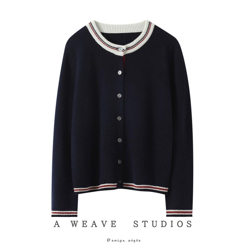 Women's Autumn Color Block Cashmere Cardigan Sweater