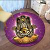Hamsa Hand Eye Symbol Round Rug Spiritual Protection Decor Living Room Floor Mat Purple Mystical Design Anti Slip Indoor Carpet