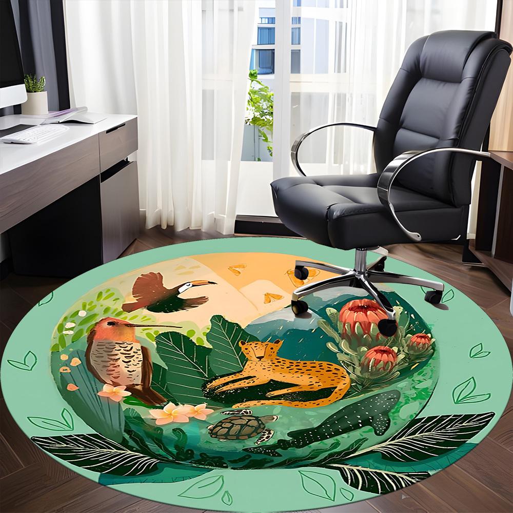 1PC Jungle Safari Office Round Area Rug, Indoor Mat Suitable ForOffice, Under Office Chairs Bedroom Living Room Home Decor, Room Deco, D035