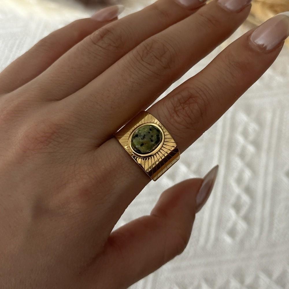 Turquoise Green Stone Turquoise Stone Ring Stainless Steel Boho Ring Finger Accessories