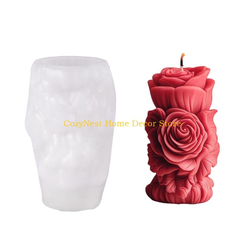 92MF Rose Flower Cylinder Silicone Molds for Candle Soap Home Decoration