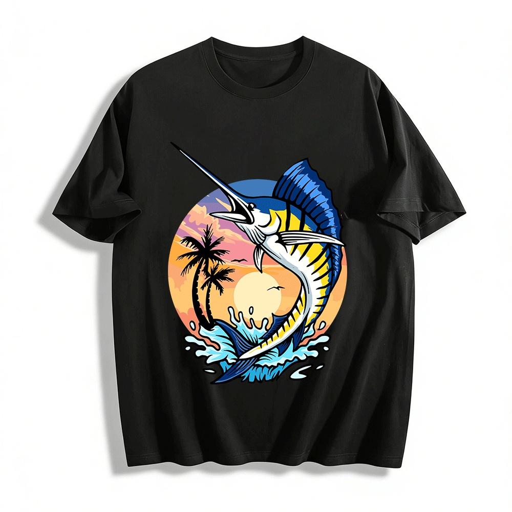 Tropical Sunset Sailfish Print Casual T-Shirt Pure cotton T-shirt XXS