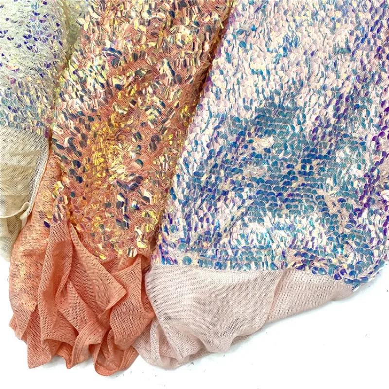 Wide 130cm Concave Piece Of High Elasticity Mesh Fabric For DIY Evening Dress Clothing DIY Party Dresses Sequins Fabric