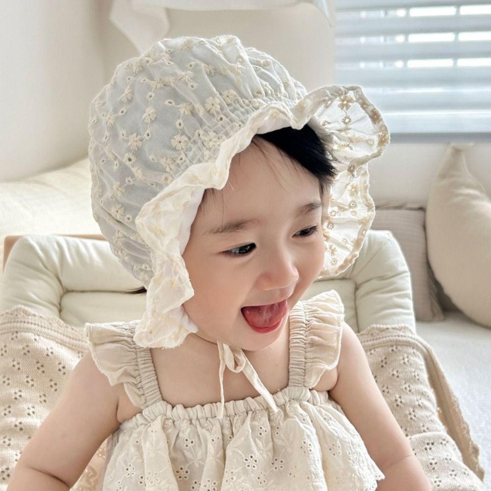 

Lace Baby Fetal Cap Flower Sun Hat Newborn Bonnet Hat Girls бежевий