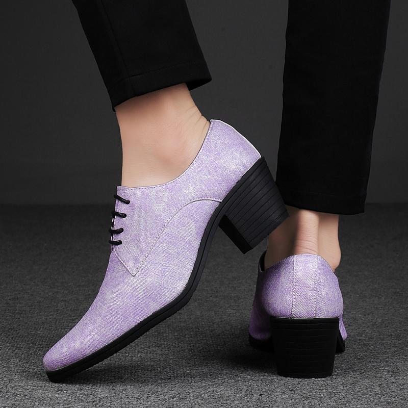 Men High Heels Silver Derby Purple Wedding Dress Dance Business White Elevator Shoes Height Increase Gold Tuxedo Shoes Plus Size