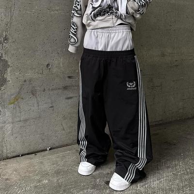 European and American Y2K Embroidery Pattern Double Ended Waistband Fake Two Piece Loose Pants for Men and Women