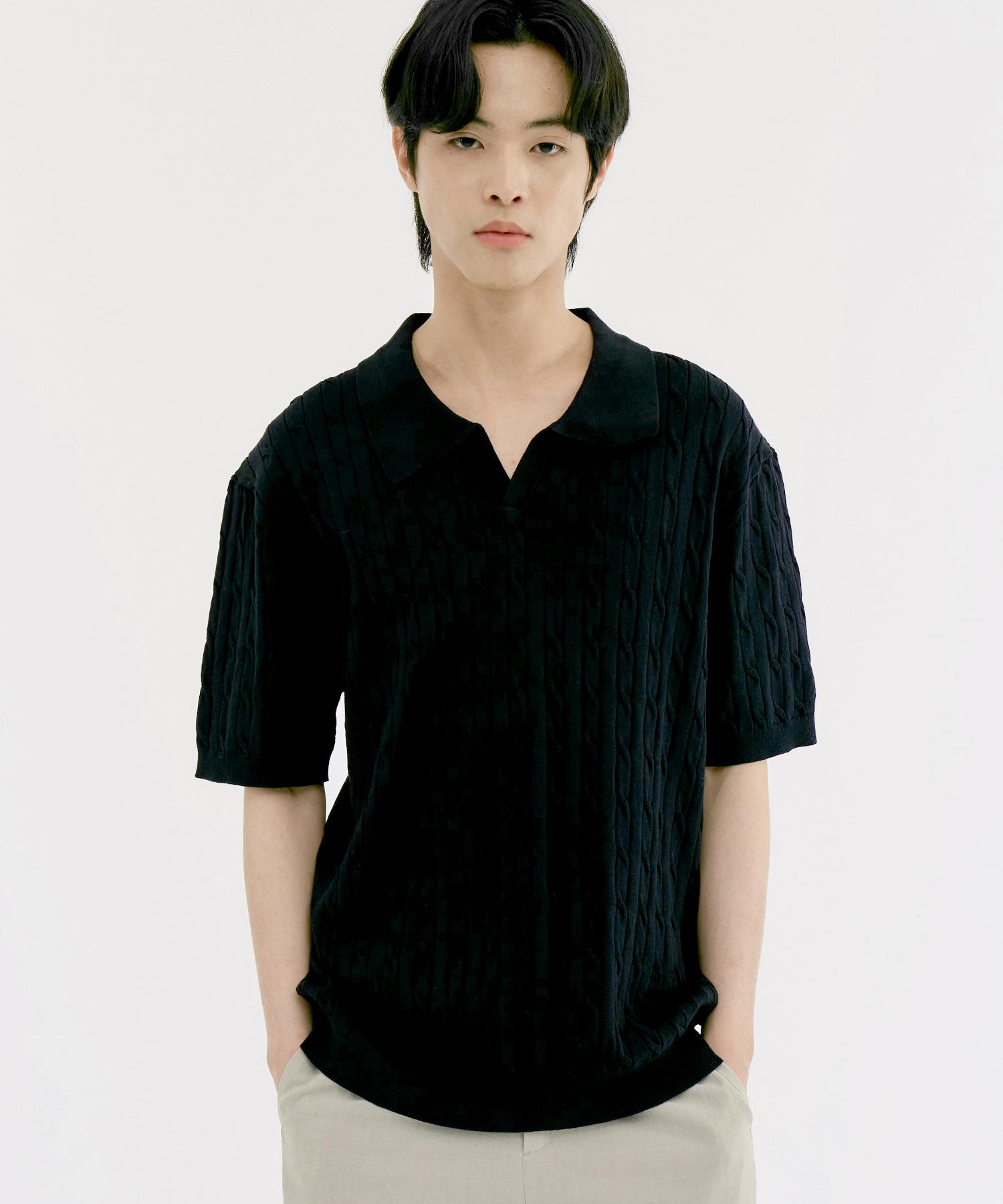 210 Edit Men S Cool Knit Cable Slit Neck [Dark Navy]_Zf2Sw172 100