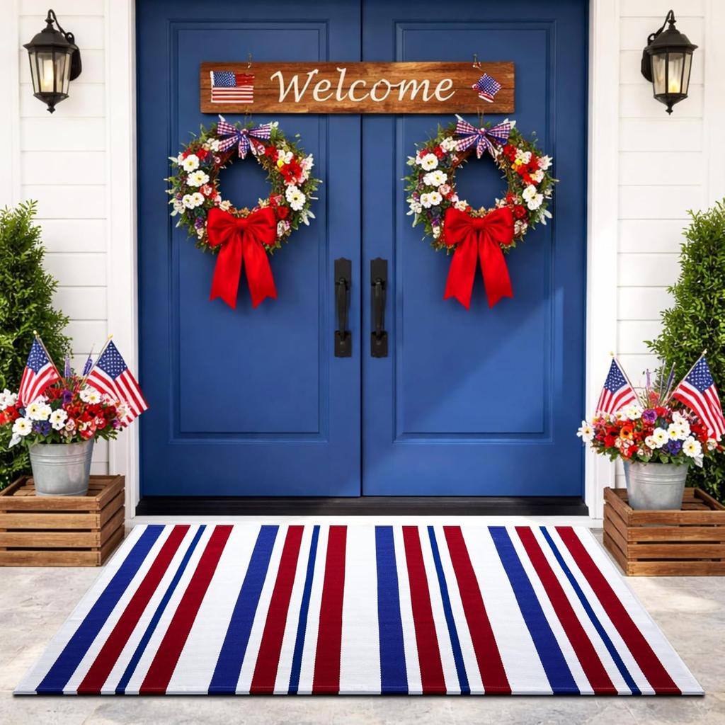Durable Entrance Mat with Striped Pattern for Indoor Outdoor Use Non Slip Washable Hallway Foyer Rug for High Traffic Areas