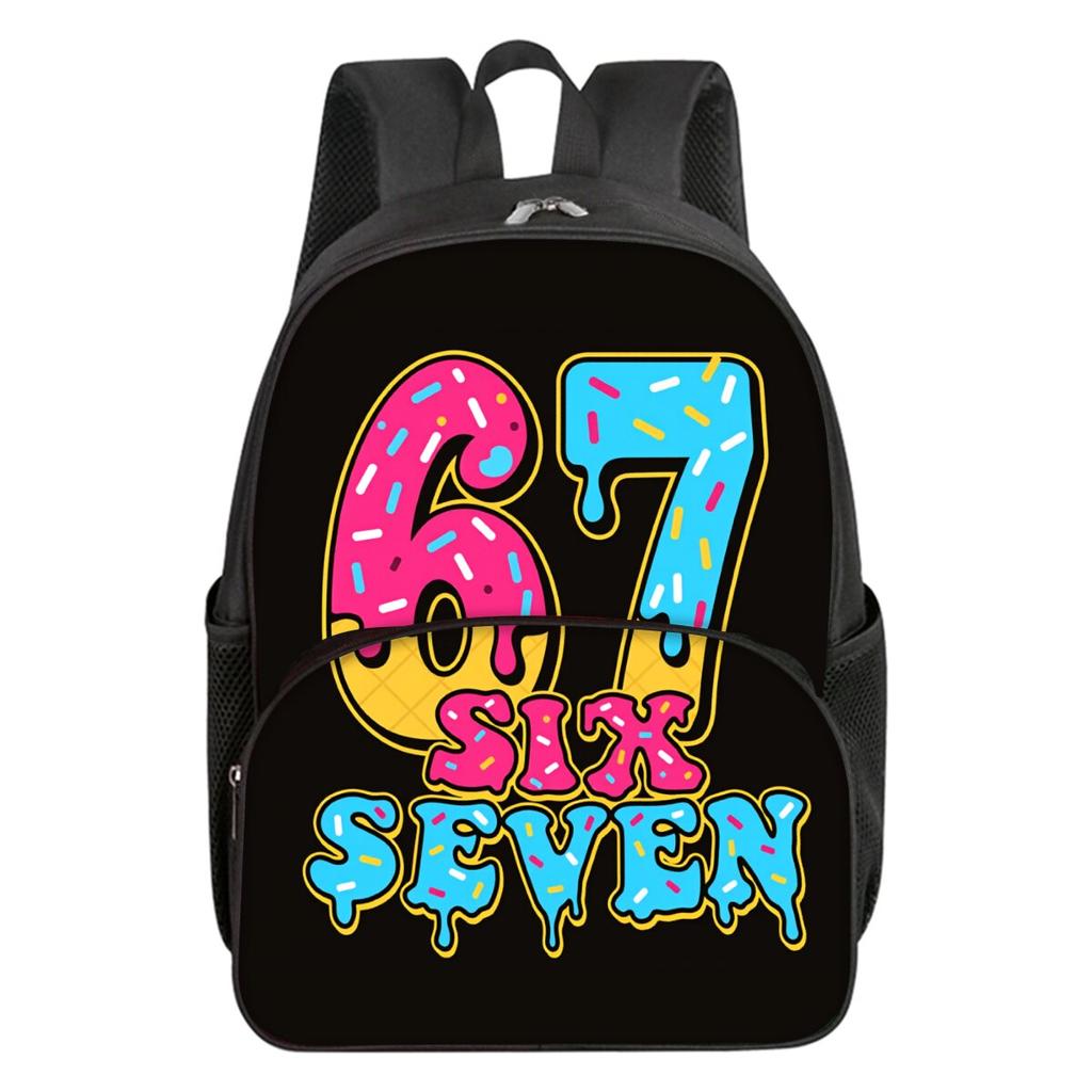 Colorful Number 67 Print Round Front Pocket Backpacks for Boy and Girls Best Gifts 2D Flat Cartoon School Bag for Children