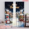 2pcs 2D Flat Printing Merry Christmas Popular Party Window Curtains Christmas Trees_ Snowflakes and Gifts Polyester Without