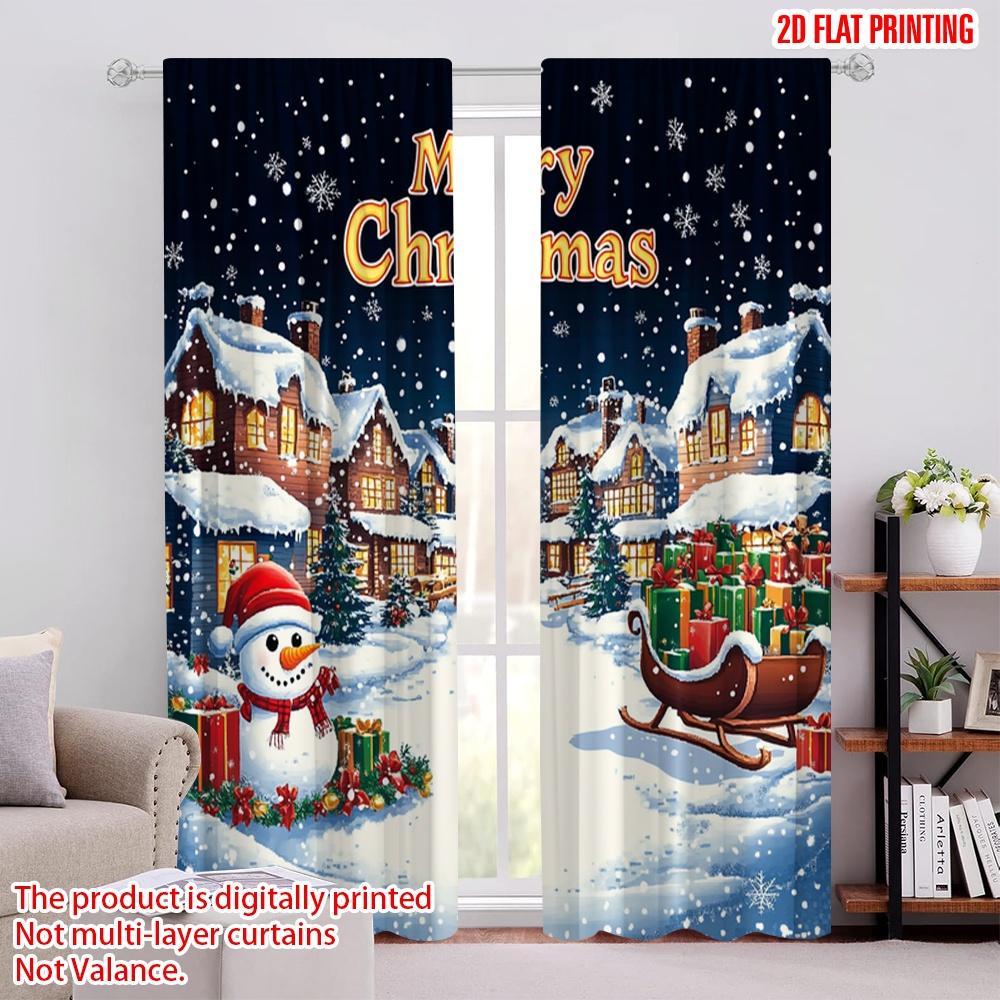 

2pcs 2D flat printing Merry Christmas Popular Party Window Curtains Christmas trees_ snowflakes and gifts Polyester Without 100*130 Grommet Top 1pcs