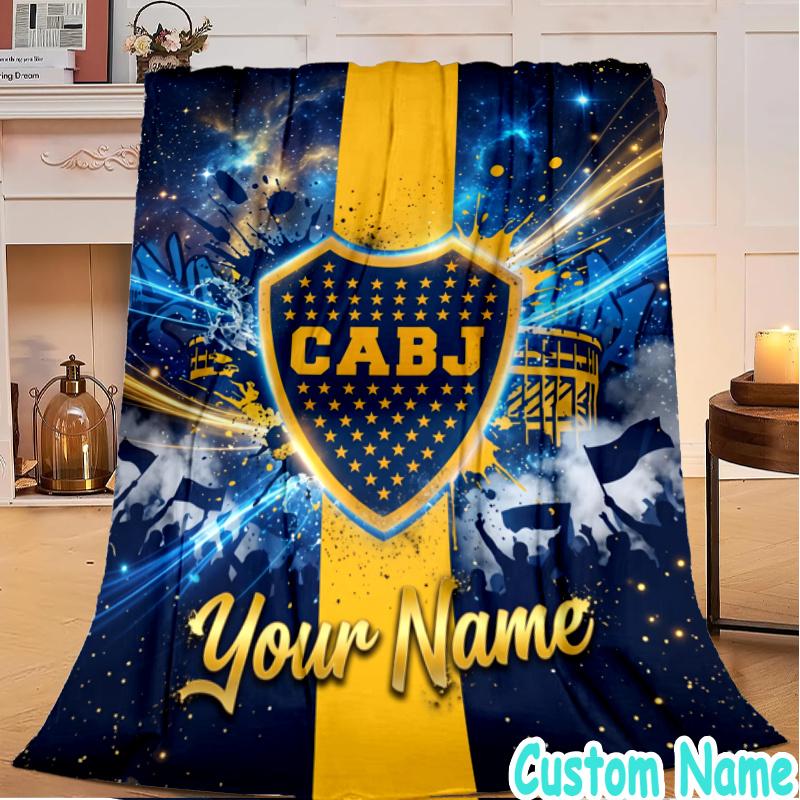 Custom Name Boca FC Crest Design Flannel Blanket Seasonal Universal Blanket For Indoor/outdoor, Perfect For Bedroom Sofa birthday gifts