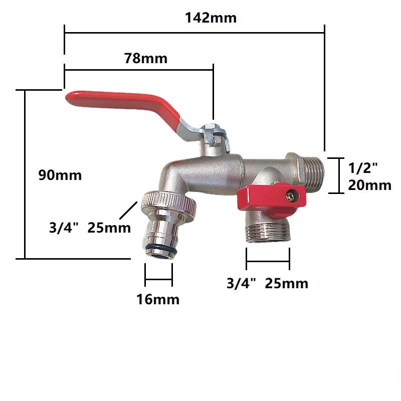 Brass Dual Outlet Faucet 1/2'' Threaded Connection Multifunctional Durable for School Dormitory Sink Use