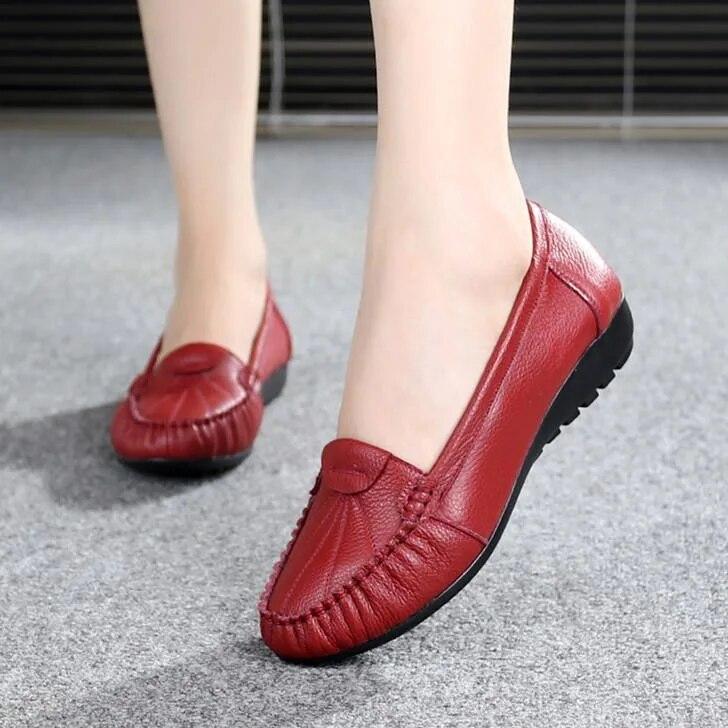 

Туфли из 100% натуральной кожи, женские балетки, женская повседневная обувь из коровьей кожи, черный, синий, красный, желтый, большие размеры 42 34 красный