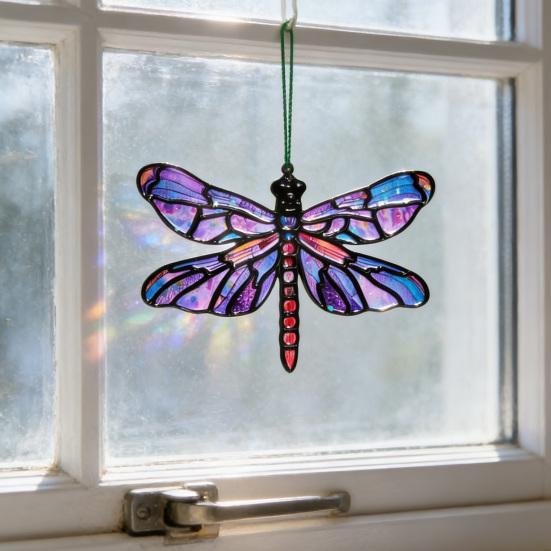 Sonnenfänger Acryl Buntglas-Effekt Schmetterling/Libelle/Fee Ornament Fensterhänger Dekor Feiertagsgeschenk für Frauen Mama Oma