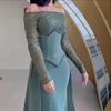 Autumn 2025 European & American Style Elegant Waist-Hugging Evening Dress