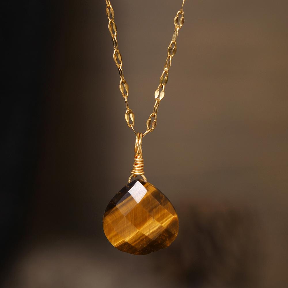 Natural Stone Pendant, Cut Water Droplet Necklace, Blue Gold Amethyst jewelry,Christmas Gift, Stocking Stuffers, Valentine's Day Gift